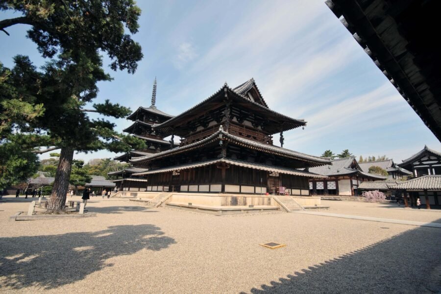 Hōryū-ji Temple historic wooden building in Ikaruga, Japan